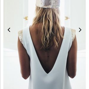 NWT Maison Guillemette Paris-made open back Ivory Glitter Etoile dress in XS